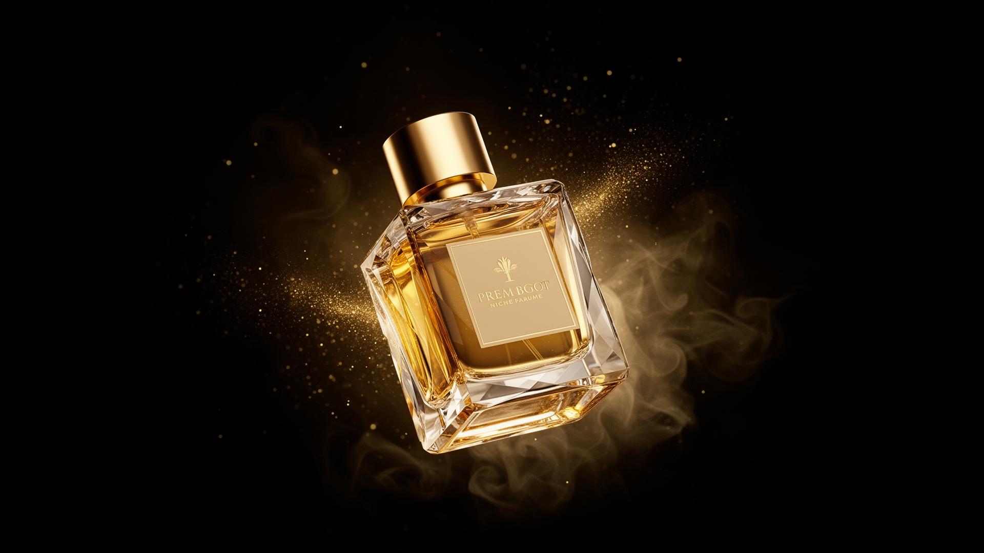 Luxury perfume bottle in golden light
